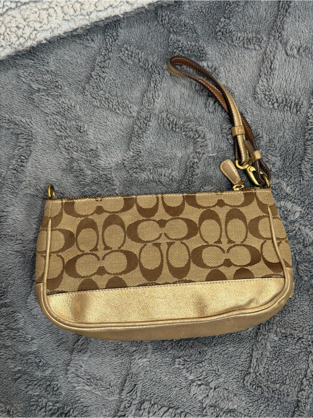 Y2K era Coach Signature Canvas Metallic Gold Wristlet